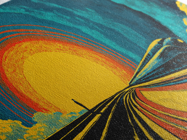Futuristic Train Sunset Wall Art, Retro Sci Fi Railway Poster, Midcentury Modern Decor, MCM Wall Decor, Bold Orange Blue Print