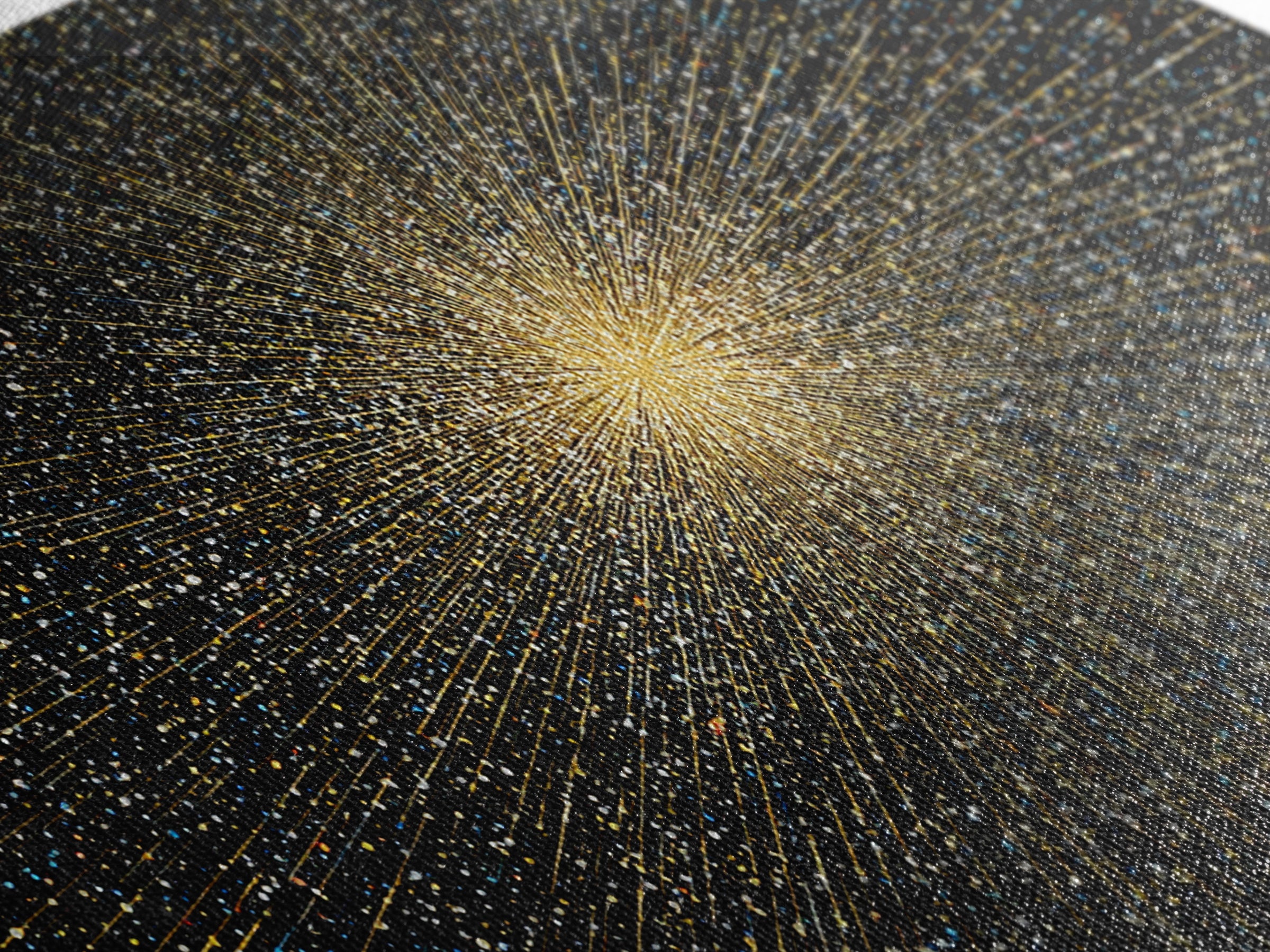 Golden Particle Explosion Wall Art, Radiant Starburst Abstract, Modern Art Print, Black Gold Space Poster, Office Decor Gift