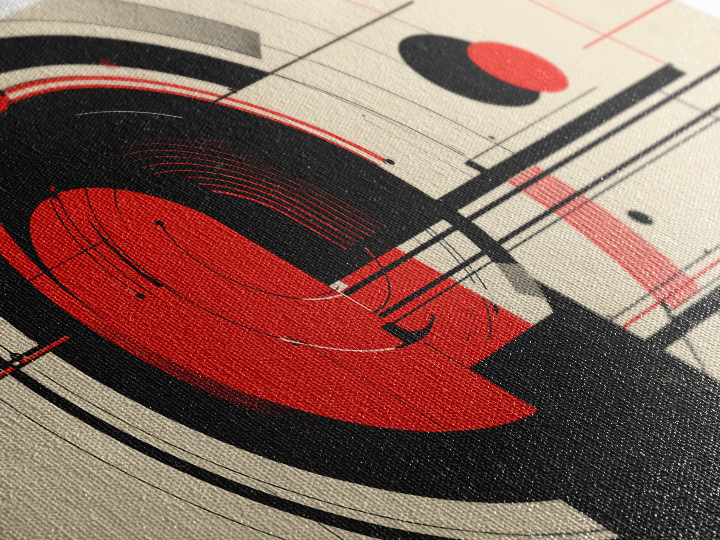 Red Black Circular Abstract Canvas Print, Mid Century Modern Wall Decor, Geometric Bauhaus Poster, Atomic Retro Artwork Print