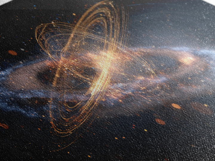 Golden Cosmic Galaxy Wall Art, Saturn Ring Space Abstract Poster, Modern Sci Fi Decor, Large Canvas Print For Home Office