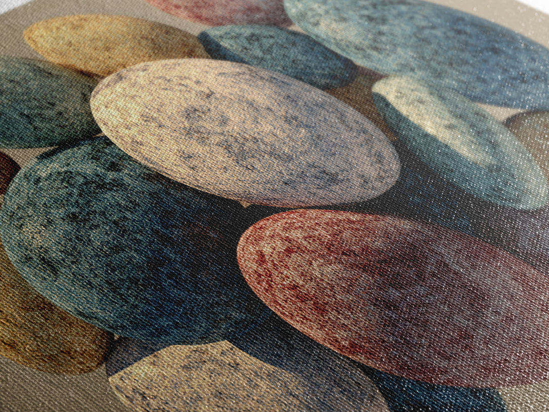 Speckled Egg And Stone Still Life Canvas Print, Earth Tone Organic Shapes, Modern Home Decor, Kitchen Art, Neutral Wall Decor