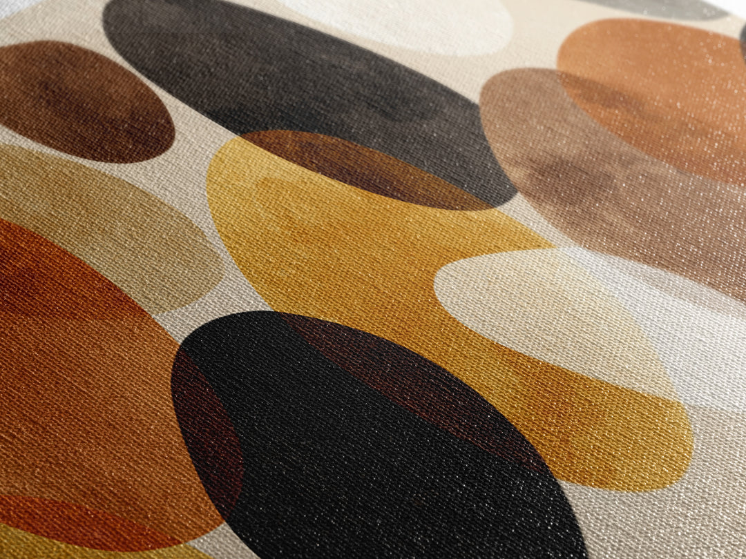 Overlapping Earth Tone Circles Wall Art, Abstract Midcentury Modern Art, Orange Black Beige Shapes, Modern Wall Decor, Office Decor