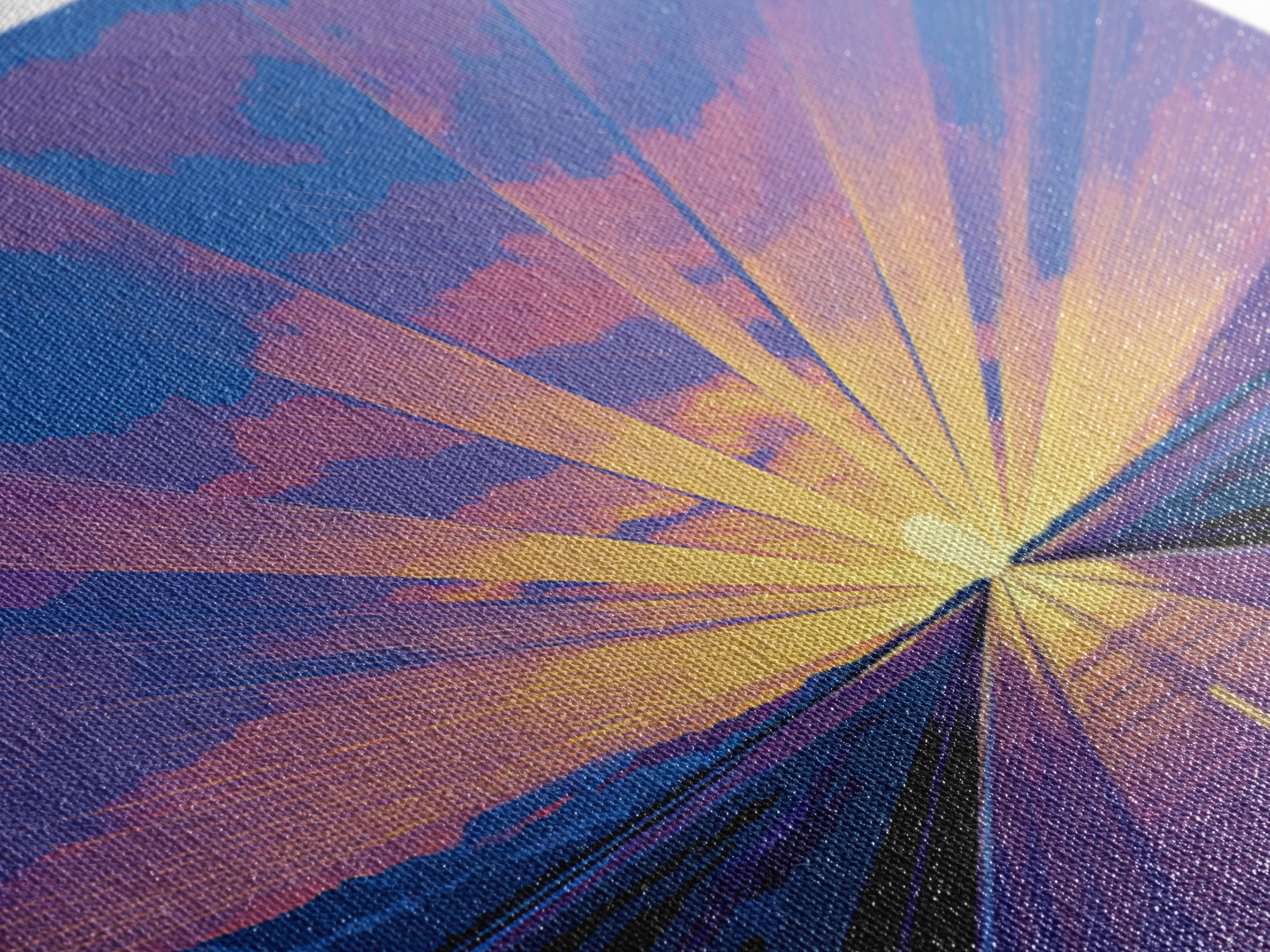 Radiant Road Sunset Canvas Print, Purple Blue Horizon Rays, Retro Travel Poster, Modern Wall Art, Midcentury Decor, Home Office Art