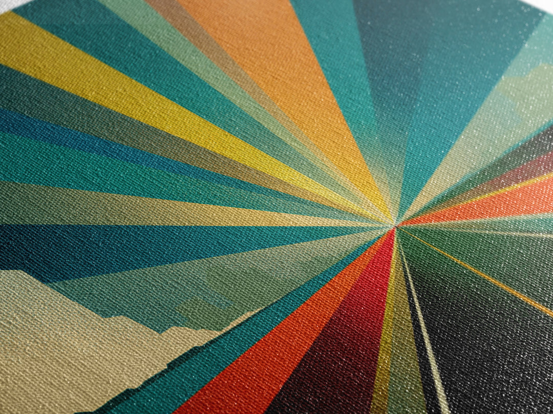 Retro Desert Highway Sunburst Wall Art, Teal Orange Perspective Landscape, Midcentury Modern Decor, Modern Art Print, MCM Wall Decor