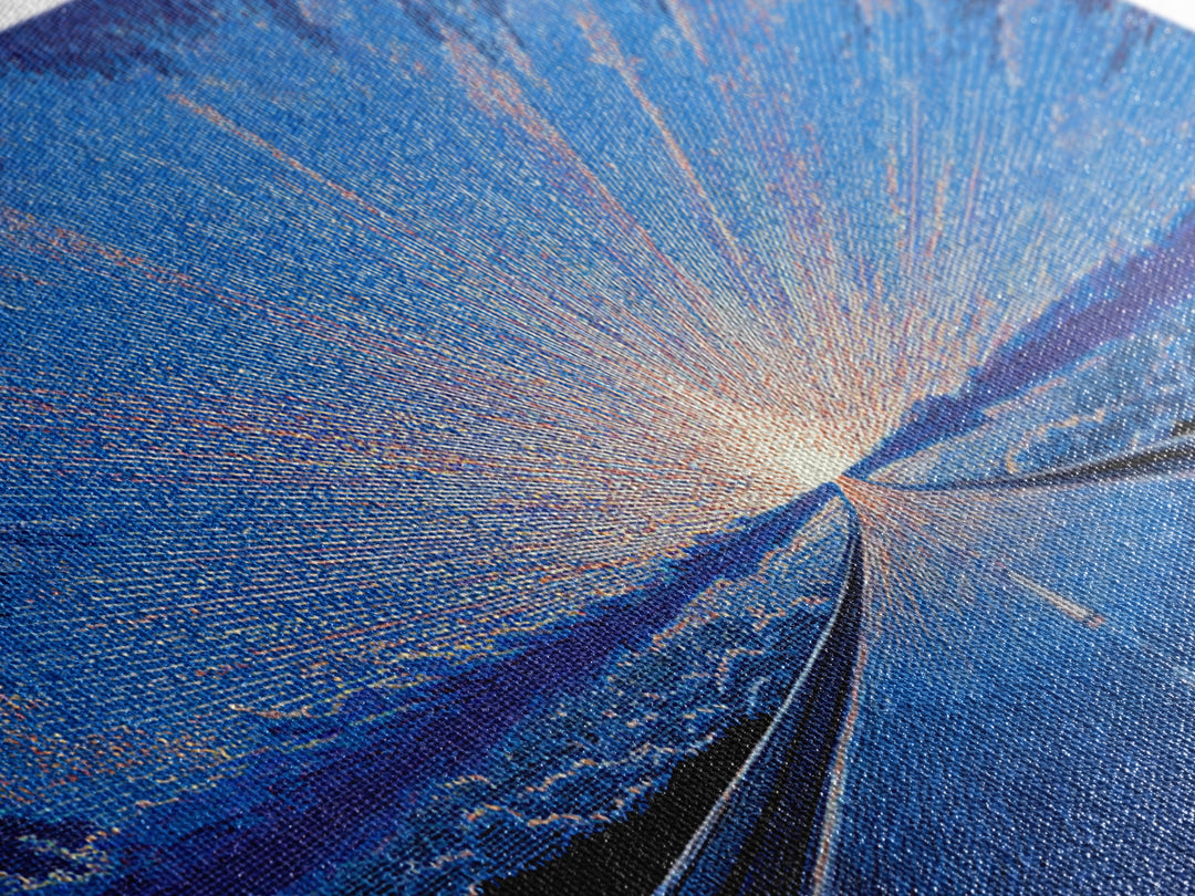 Icy Blue Road Sunrise Wall Art, Winter Horizon Light Burst, Modern Digital Art, Retro Poster, Statement Wall Decor, Home Office Art