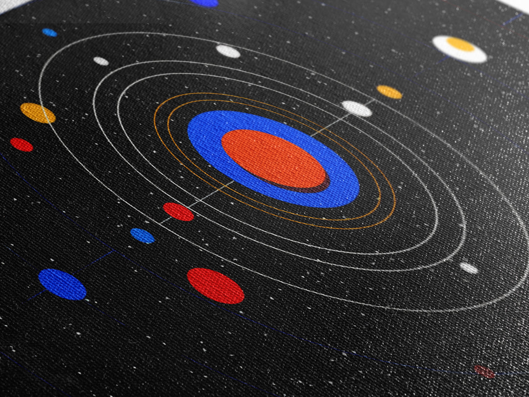 Black Solar System Orbit Wall Art, Midcentury Modern Space Abstract Print, Retro Cosmic Poster, Planetarium MCM Decor Art