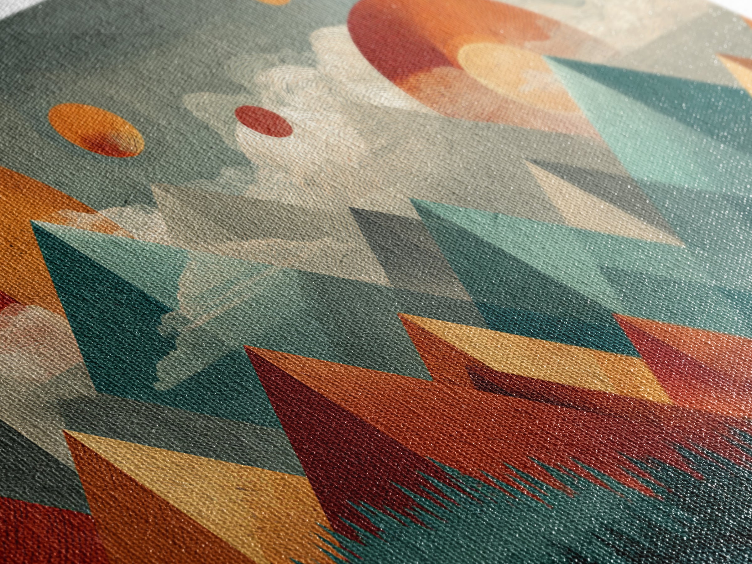 Orange Teal Geometric Mountain Suns Wall Art, Midcentury Modern Abstract Landscape Print, Retro MCM Home Decor, Canvas Print
