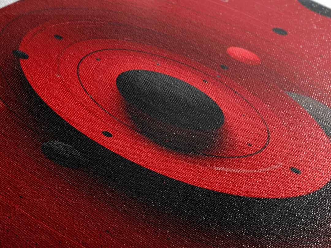 Red Black Planetary Rings Canvas Print, Midcentury Modern Cosmic Wall Art, Sci Fi Space Poster, Atomic Retro MCM Decor Art