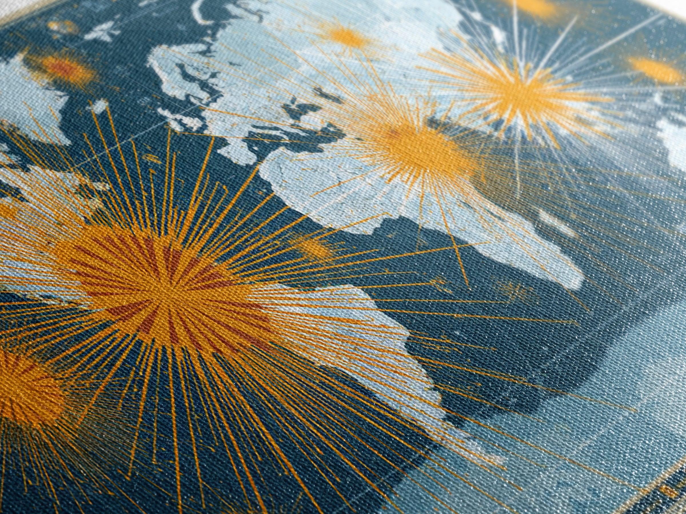 Detailed Blue World Map Network Canvas Print, Modern Office Wall Art, Global Travel Poster, Large Home Decor, Digital Art Print