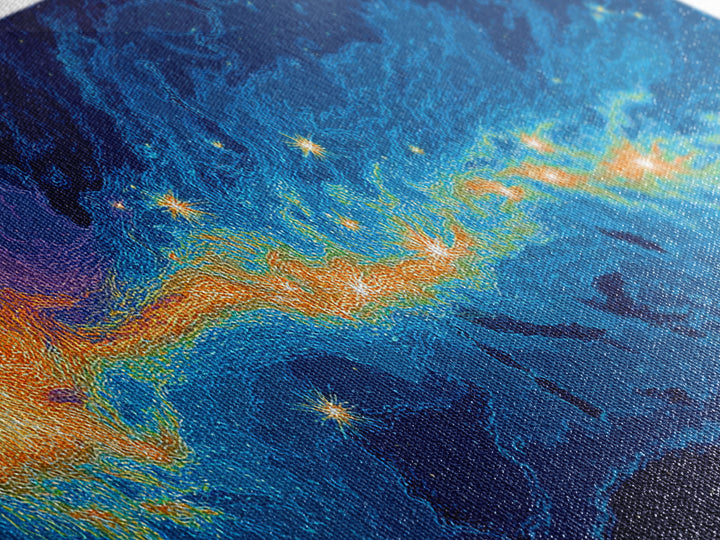 Cosmic Energy Map Wall Art, Blue Orange Abstract Poster, Modern Digital Art Print, Sci Fi Travel Decor For Bedroom And Office