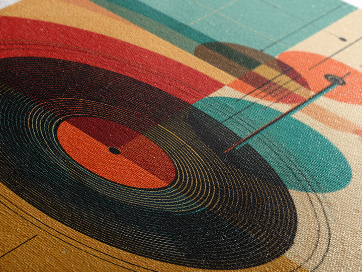 Retro Vinyl Record Wall Art, Midcentury Modern Music Poster, Abstract Geometric Art Print, Orange Teal Decor For Bar Cart
