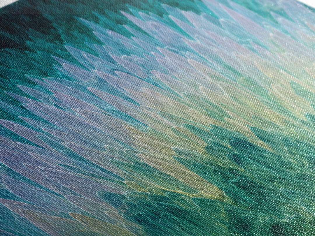 Teal Crystal Feather Abstract Wall Art, Midcentury Modern Art Print, Blue Green Geometric Decor, Statement Home Office Art