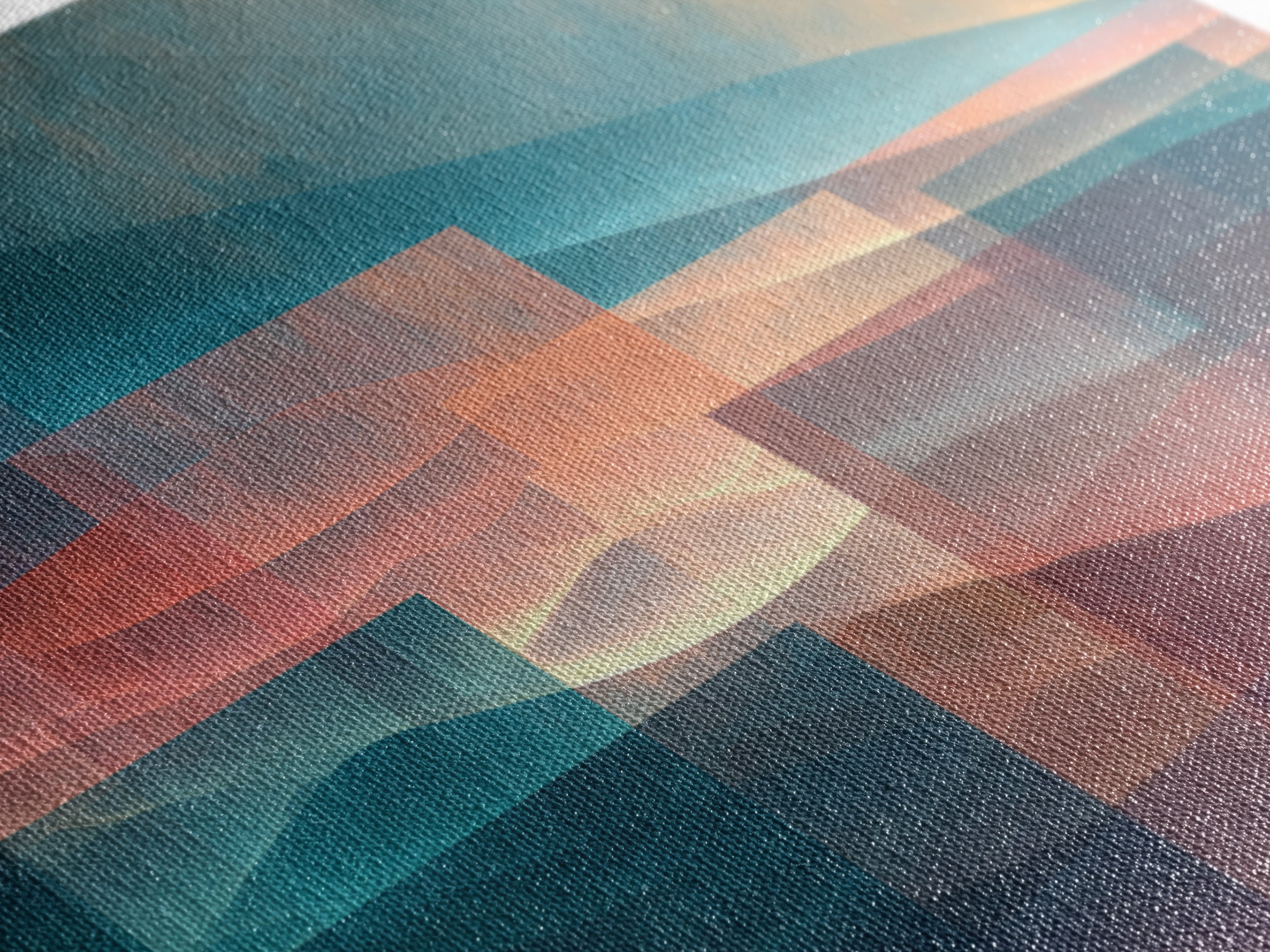 Layered Sunset Mountain Geometry Wall Art, Midcentury Modern Art Print, Teal Pink Landscape Decor, Abstract Home Office Art