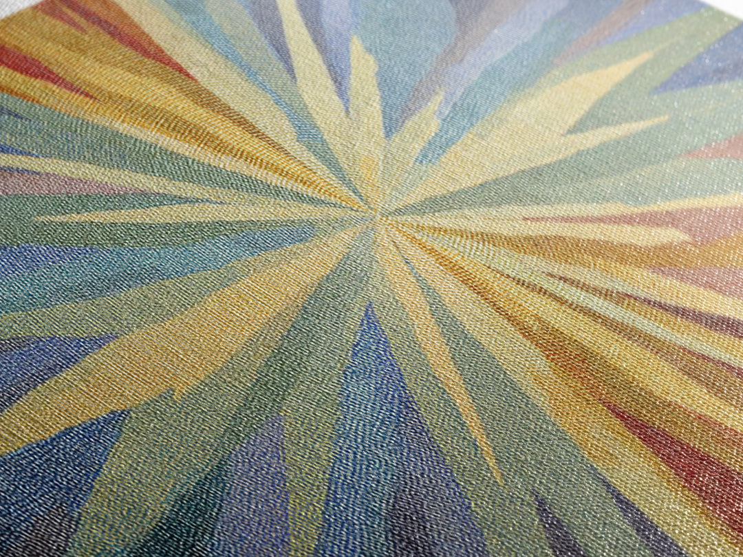 Woven Sunburst Rays Abstract Wall Art, Modern Geometric Art Print, Midcentury Canvas Decor, Blue Yellow Statement Piece Art