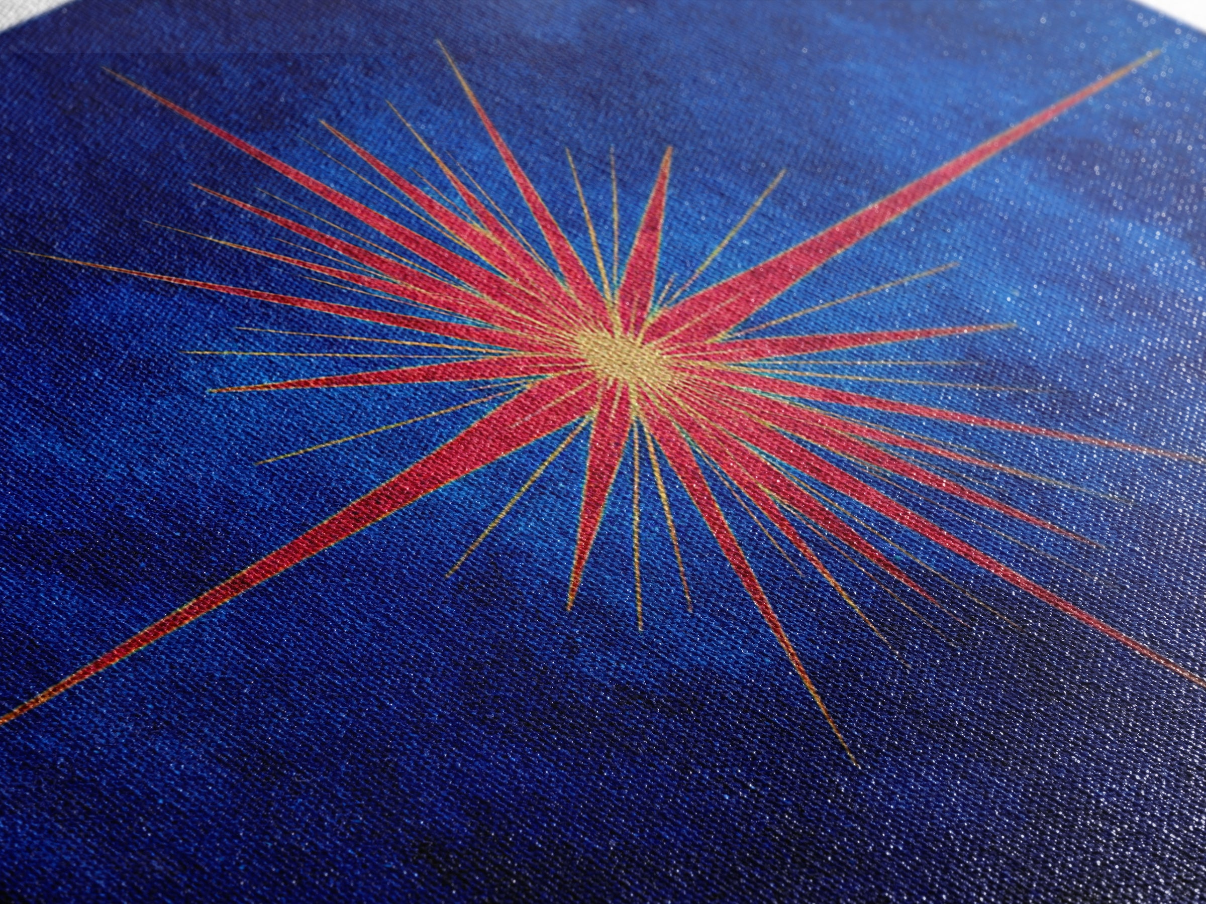 Blue Gold Starburst Framed Canvas Print, Mid Century Modern Atomic Wall Art, Retro Sunburst Poster, Elegant MCM Wall Decor