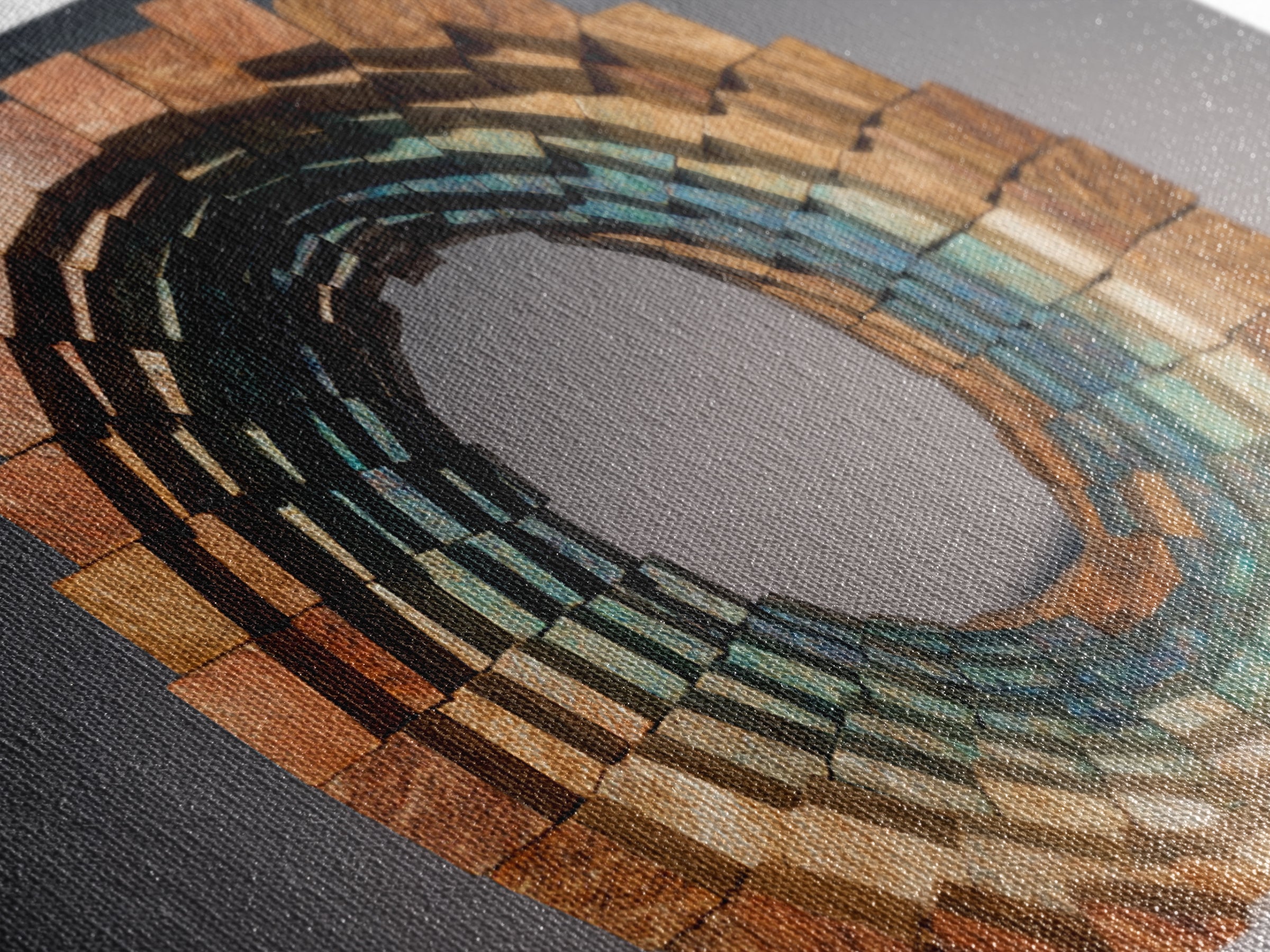 Copper Teal Oval Block Sculpture Wall Art, Midcentury Modern Geometric Abstract Print, Retro MCM Decor For Living Room Art