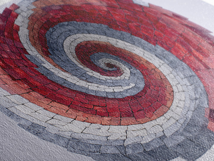 Red Gray Spiral Mosaic Wall Art, Midcentury Modern Abstract Geometric Print, Retro Op Art Decor For Office And Living Room