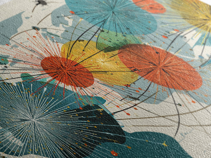 Abstract World Map Starburst Canvas Print, Midcentury Modern Geometric Wall Art, Retro Global Network Decor For Office Or Home