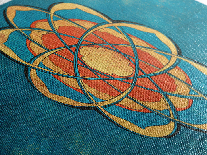 Teal And Orange Atomic Flower Mandala, Mid Century Modern Wall Art, Geometric Abstract Decor, Retro MCM Canvas Print Poster