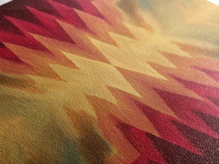 Radiant Chevron Sunset Abstract Canvas Print, Mid Century Modern Wall Art, Warm Red Gold Geometric Decor For Living Room