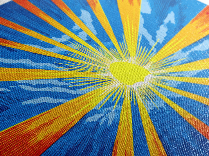 Radiant Sunburst Canvas Print, Blue Orange Yellow Rays Poster, Midcentury Modern Art, Retro Wall Decor, Geometric MCM Print
