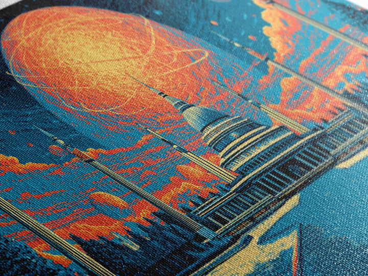Glowing Orange Planet Over Capitol Skyline Wall Art, Retro Sci Fi Poster, Washington DC Decor, Atomic Midcentury Canvas Print
