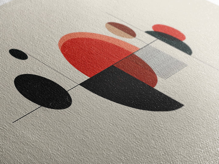 Red Black Circle Wall Art, Midcentury Modern Art, Geometric Abstract Print, Bauhaus Poster, Retro MCM Wall Decor For Home