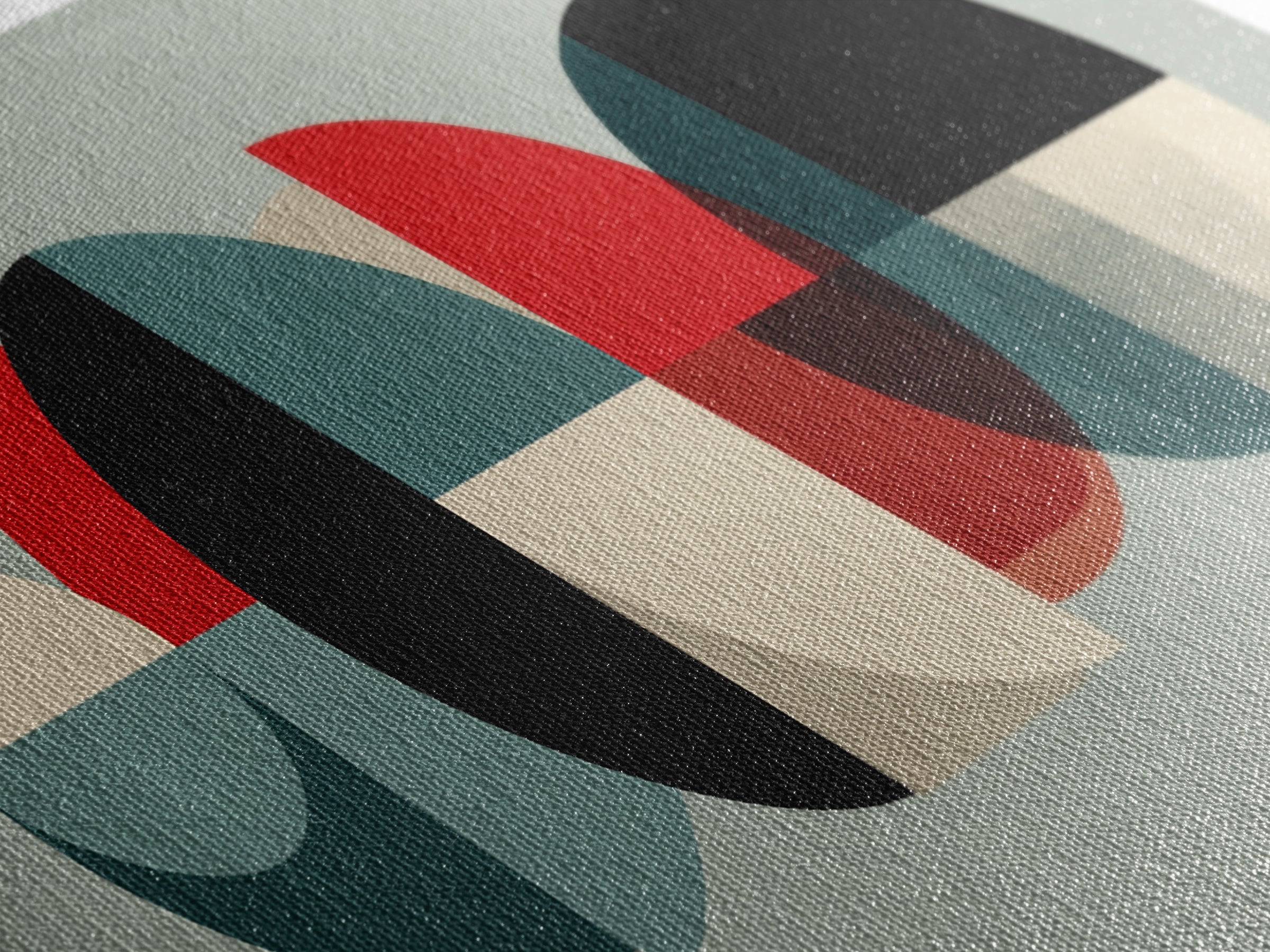 Teal Red Semicircle Canvas Print, Midcentury Modern Art, Colorblock Geometric Poster, Abstract Wall Decor, Retro MCM Art