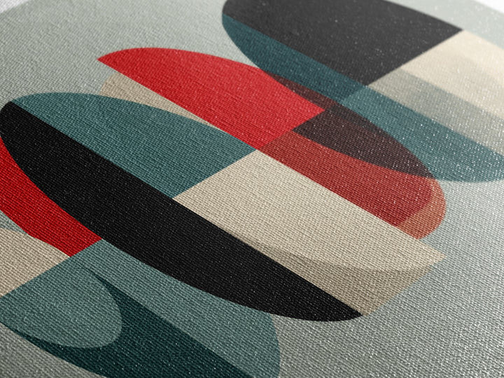Teal Red Semicircle Canvas Print, Midcentury Modern Art, Colorblock Geometric Poster, Abstract Wall Decor, Retro MCM Art