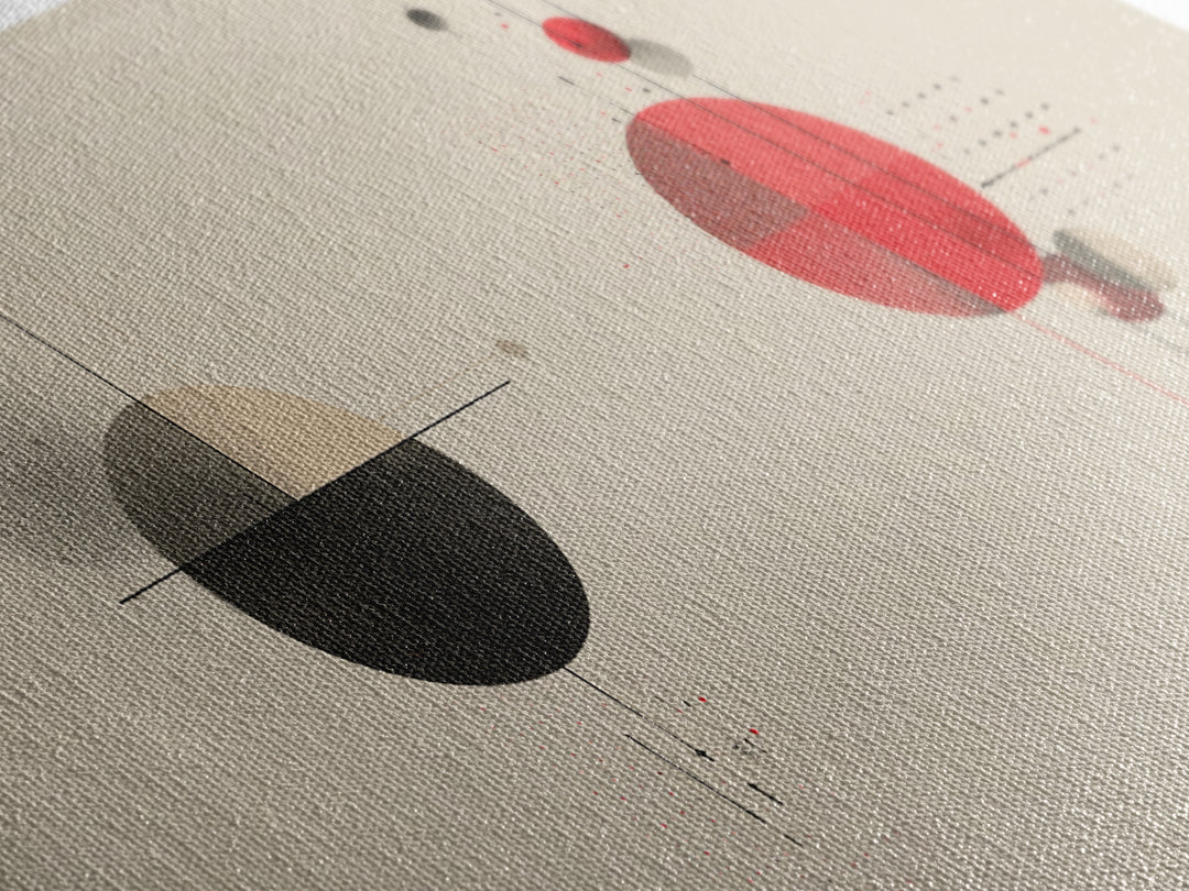 Black Red Geometric Circles And Lines Wall Art, Midcentury Modern Abstract Print, Bauhaus MCM Decor, Living Room Artwork