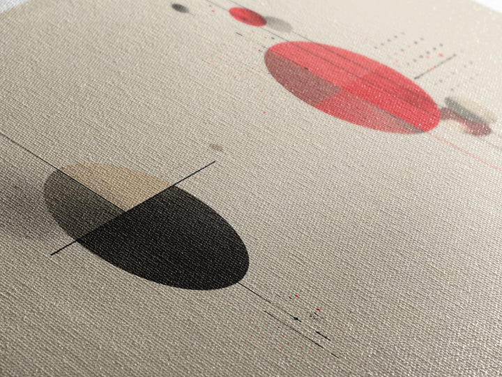 Black Red Geometric Circles And Lines Wall Art, Midcentury Modern Abstract Print, Bauhaus MCM Decor, Living Room Artwork
