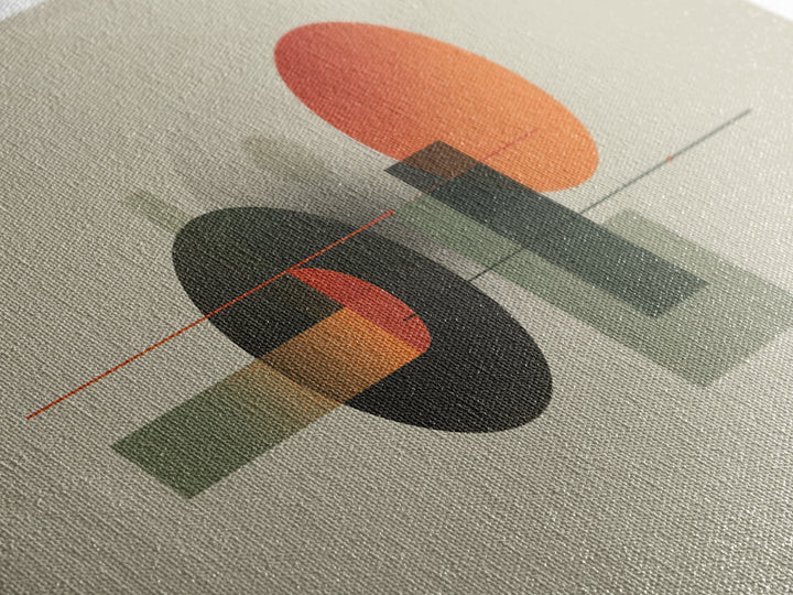 Olive Orange Geometric Circle And Rectangle Wall Art, Midcentury Modern Abstract Print, MCM Decor, Office Living Room Artwork