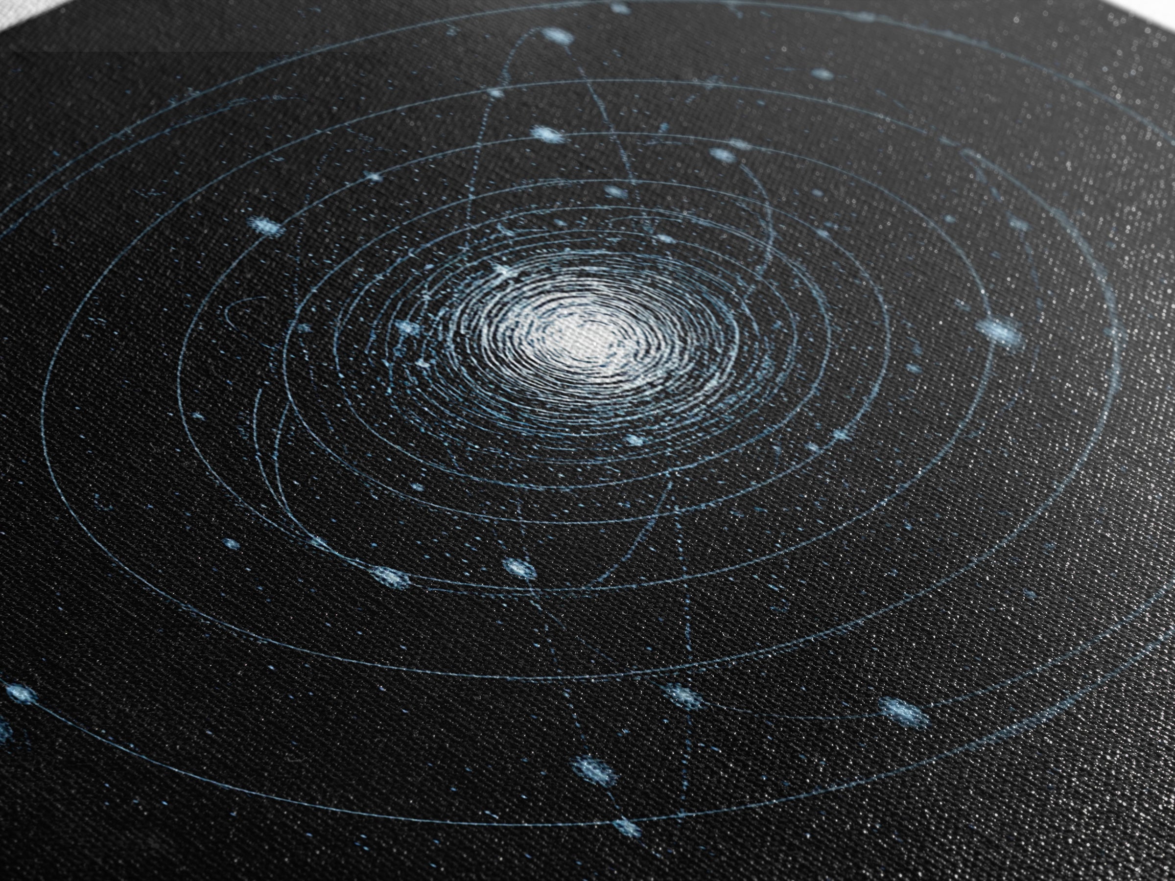 Blue Spiral Galaxy Orbits On Black Canvas Print, Space Abstract Wall Art, Cosmic Modern Decor, Sci Fi Office Poster Print