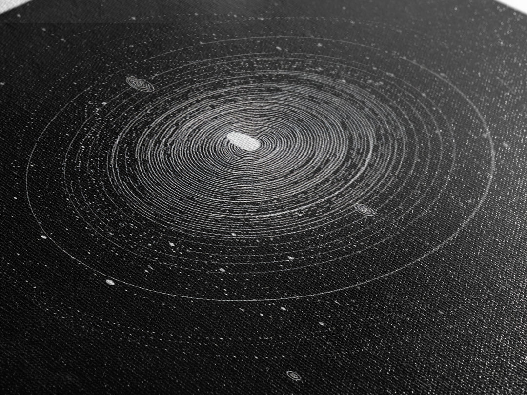 Black White Planetary Orbit Rings Canvas Print, Space Abstract Art, Minimal Modern Wall Decor, Sci Fi Office Poster Print