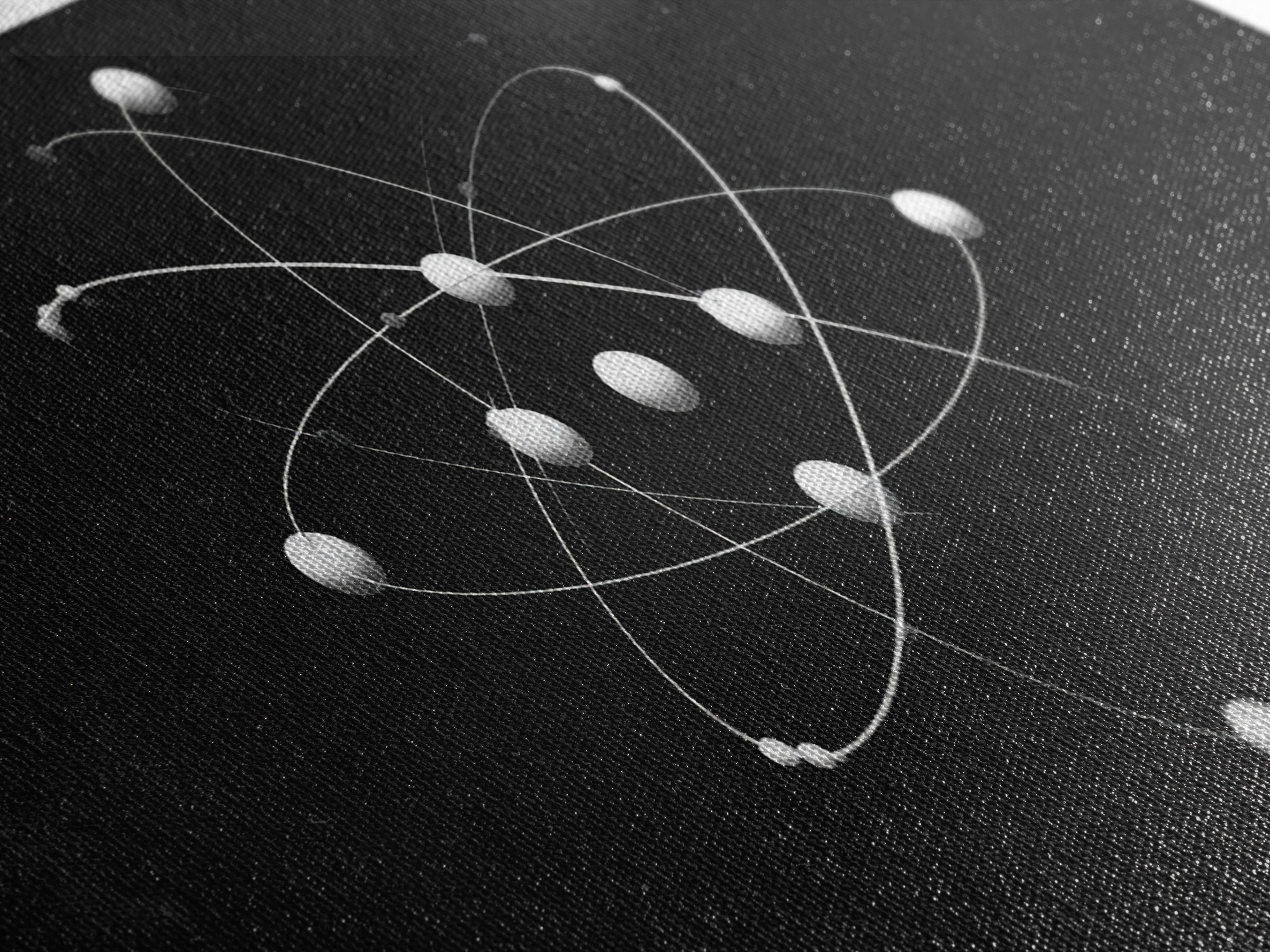 White Atomic Model On Black Canvas Print, Science Space Wall Art, Midcentury Modern Decor, Minimalist Office Poster Print