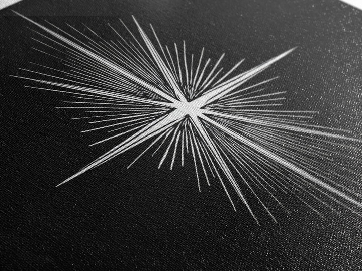 Radiant White Starburst On Black Canvas Print, Atomic Midcentury Wall Art, Minimal Modern Decor, Sci Fi Office Poster Print