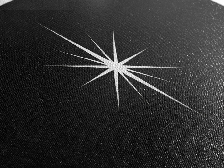 Minimal White Compass Star On Black Canvas Print, Atomic Midcentury Wall Art, Modern Abstract Decor, Office Poster Print