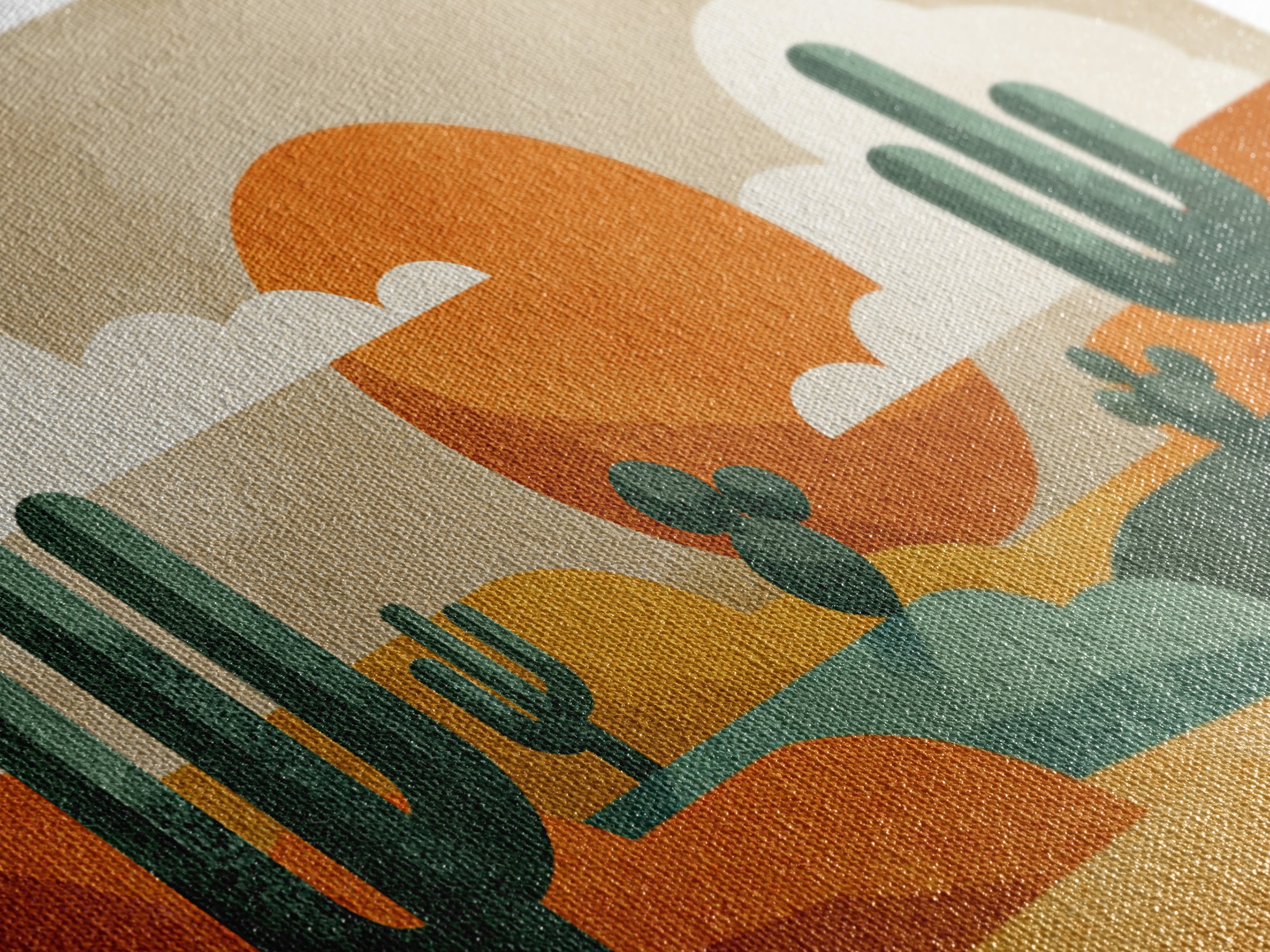 Abstract Cactus Desert Sun Wall Art, Midcentury Modern Print, Retro Orange Southwestern Decor, Geometric Landscape Poster
