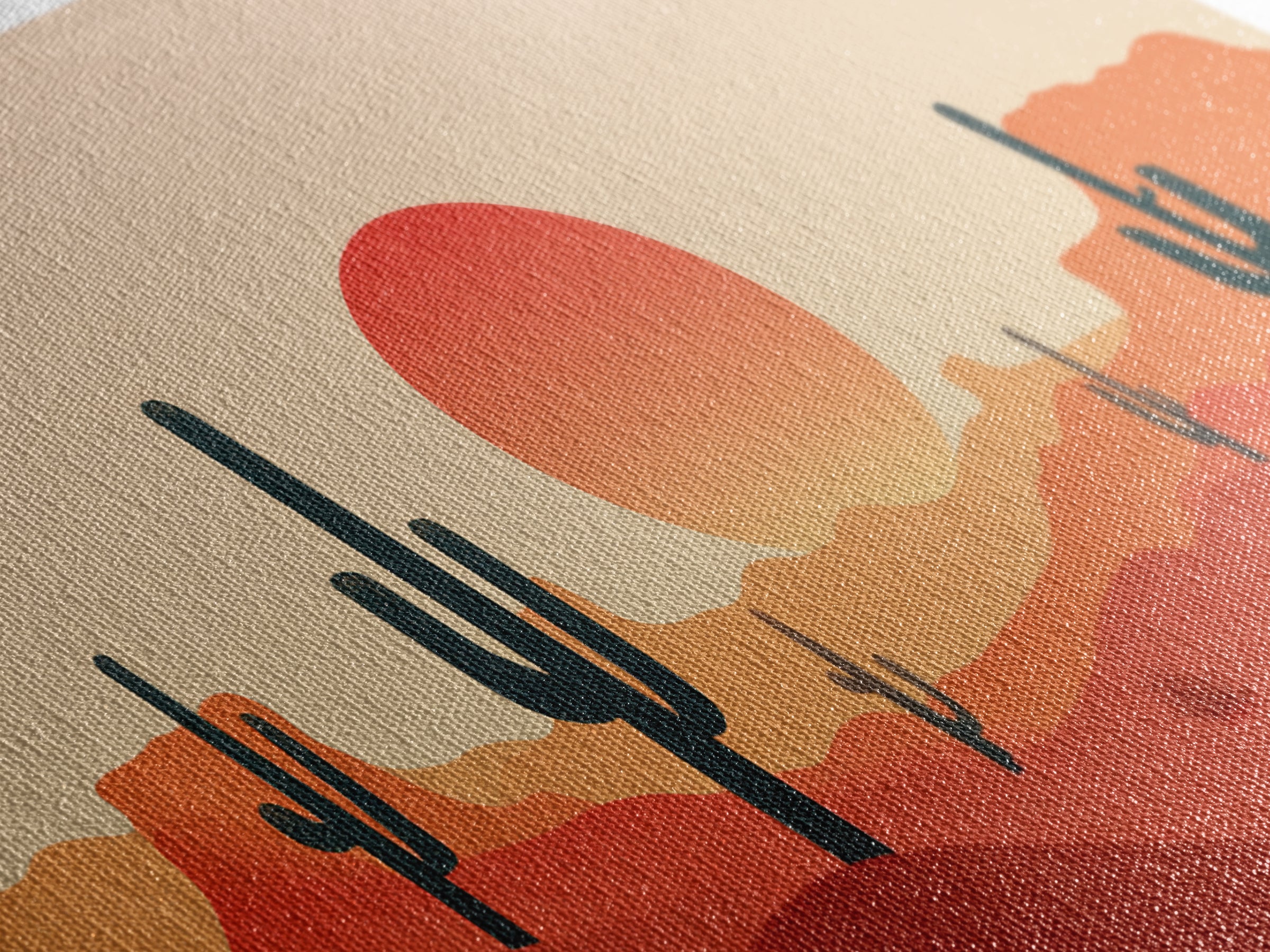 Red Desert Mesas And Cactus Wall Art, Midcentury Modern Sunset Print, Southwestern Landscape Poster, Warm Orange Decor Gift