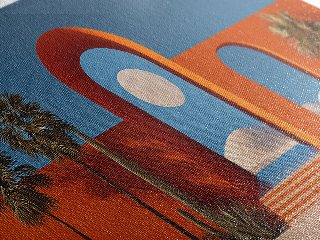 Orange Desert Portal With Moon Palms And White Dunes Wall Art, Midcentury Modern Southwest Decor, Palm Springs Landscape Print