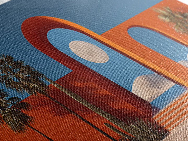 Orange Desert Portal With Moon Palms And White Dunes Wall Art, Midcentury Modern Southwest Decor, Palm Springs Landscape Print