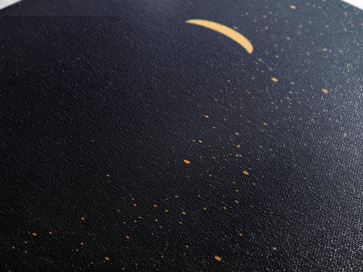 Golden Crescent Moon And Stars Wall Art, Mystical Dark Navy Celestial Print, Boho Night Sky Decor For Bedroom, Nursery, Gallery