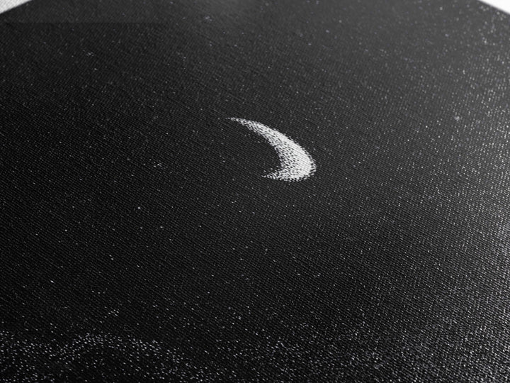 Black And White Crescent Moon Wall Art, Minimal Starry Night Sky Print, Celestial Space Decor For Bedroom Or Meditation Room