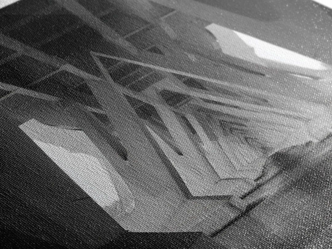 Black And White Bridge Underside Canvas Print, Architectural Art, Geometric Perspective, Modern Wall Decor For Office Study
