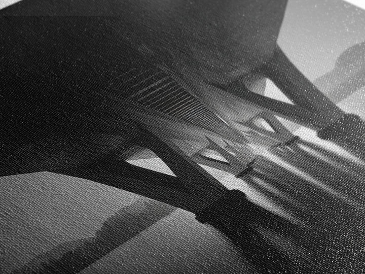 Moody Bridge Underpass Wall Art, Black And White Architectural Photography Print, Geometric Lines, Masculine Office Decor