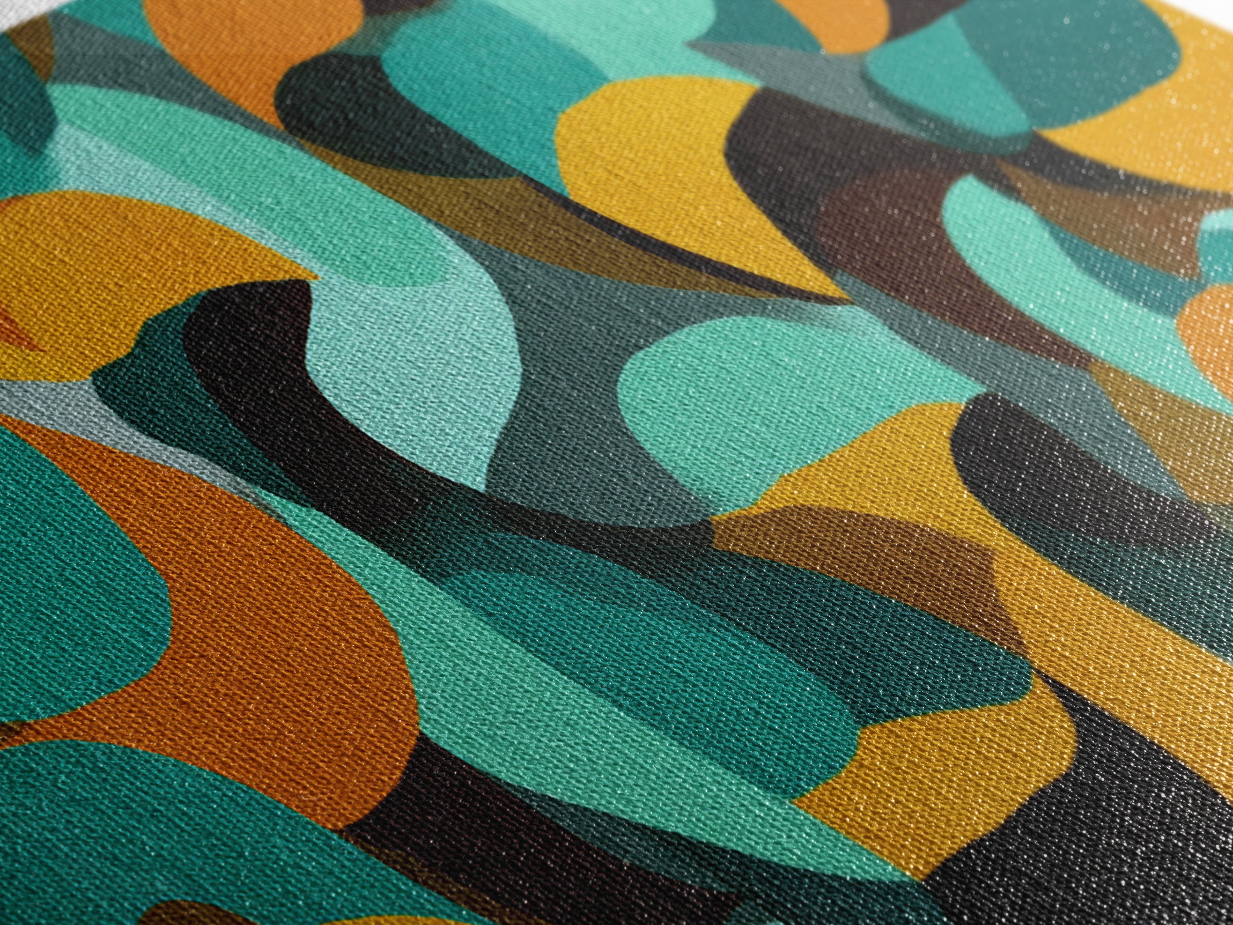 Teal Mustard Orange Organic Shape Abstract Wall Art, Midcentury Modern Geometric Print, Retro MCM Decor For Living Room Spaces