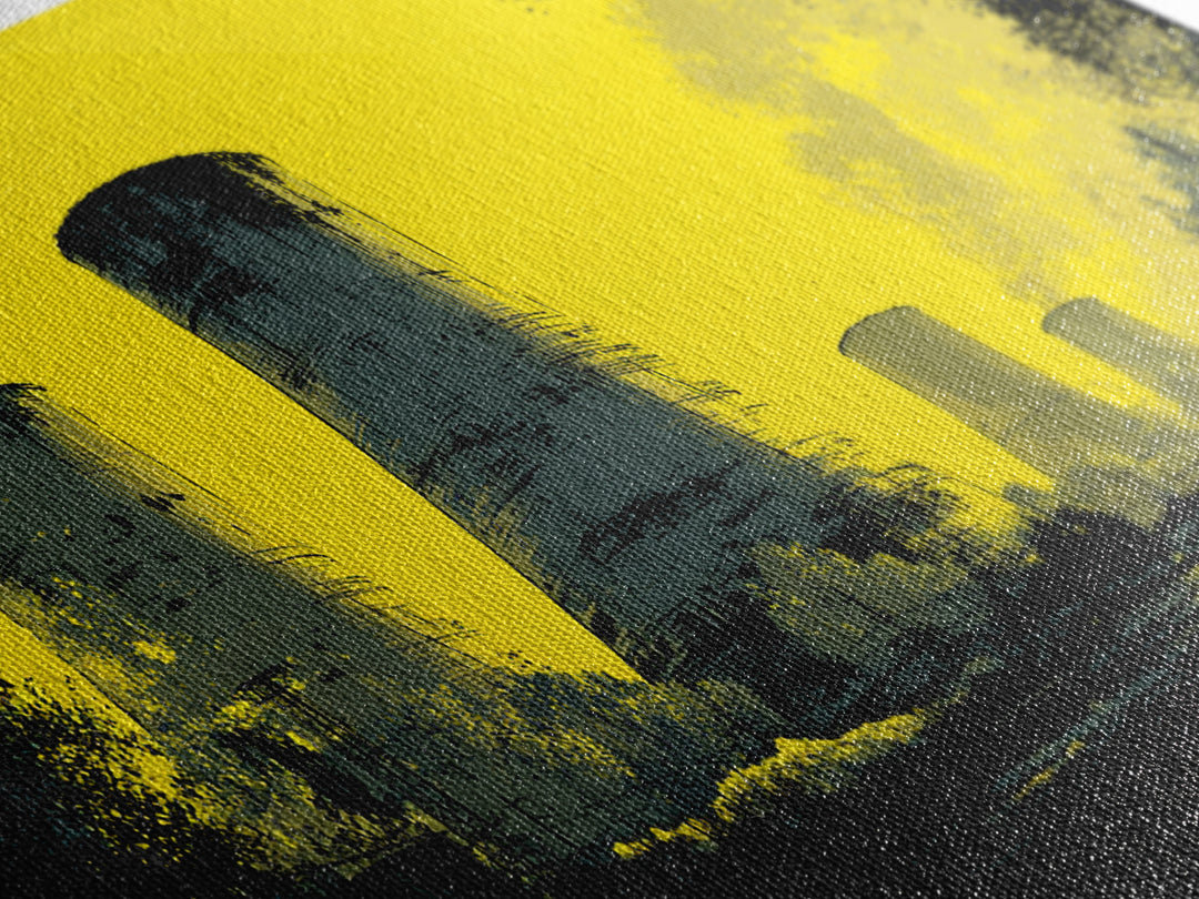 Yellow Nuclear Cooling Towers Wall Art, Industrial Landscape Print, Retro Sci Fi Poster, Modern Wall Decor, Statement Artwork
