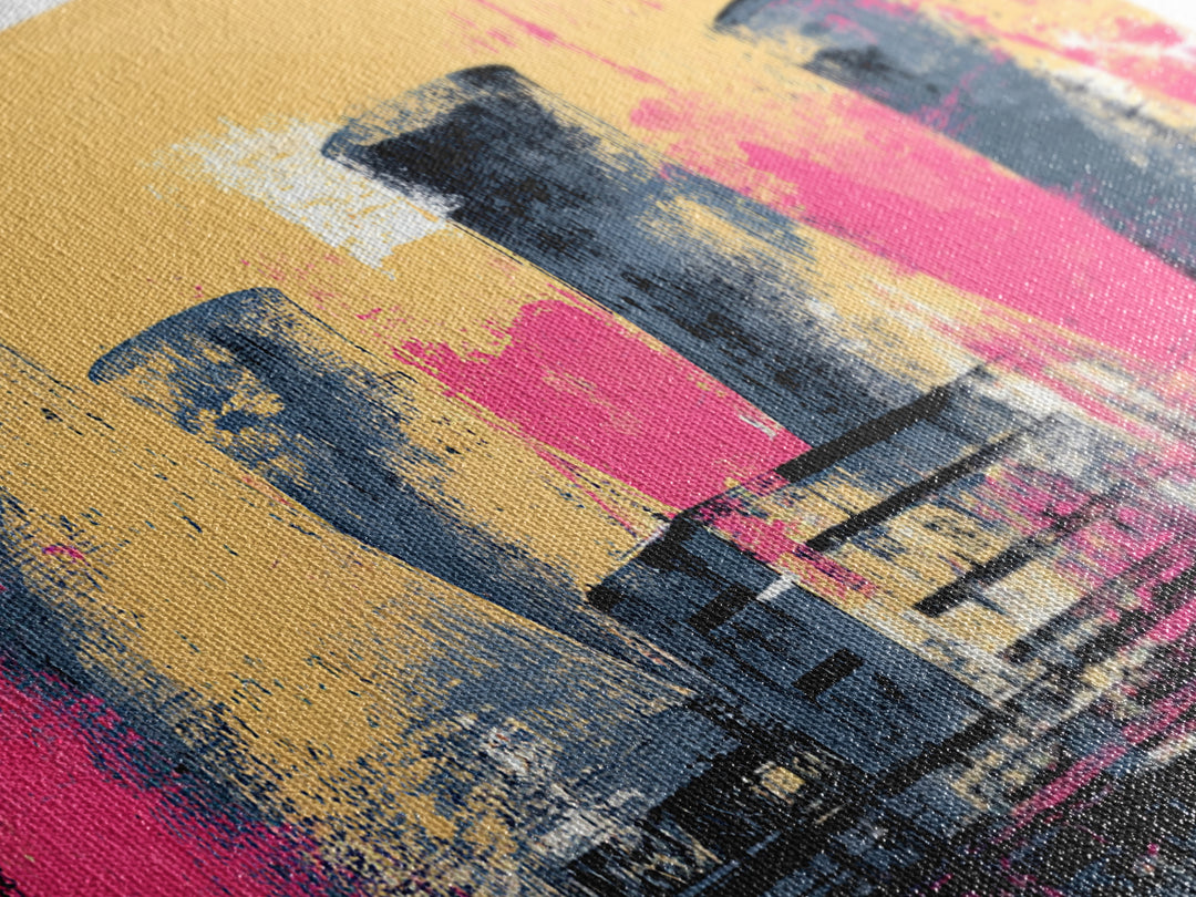 Pink Nuclear Power Plant Canvas Print, Industrial Landscape Wall Decor, Retro Modern Art Print, Bold Statement Artwork For Home Decor