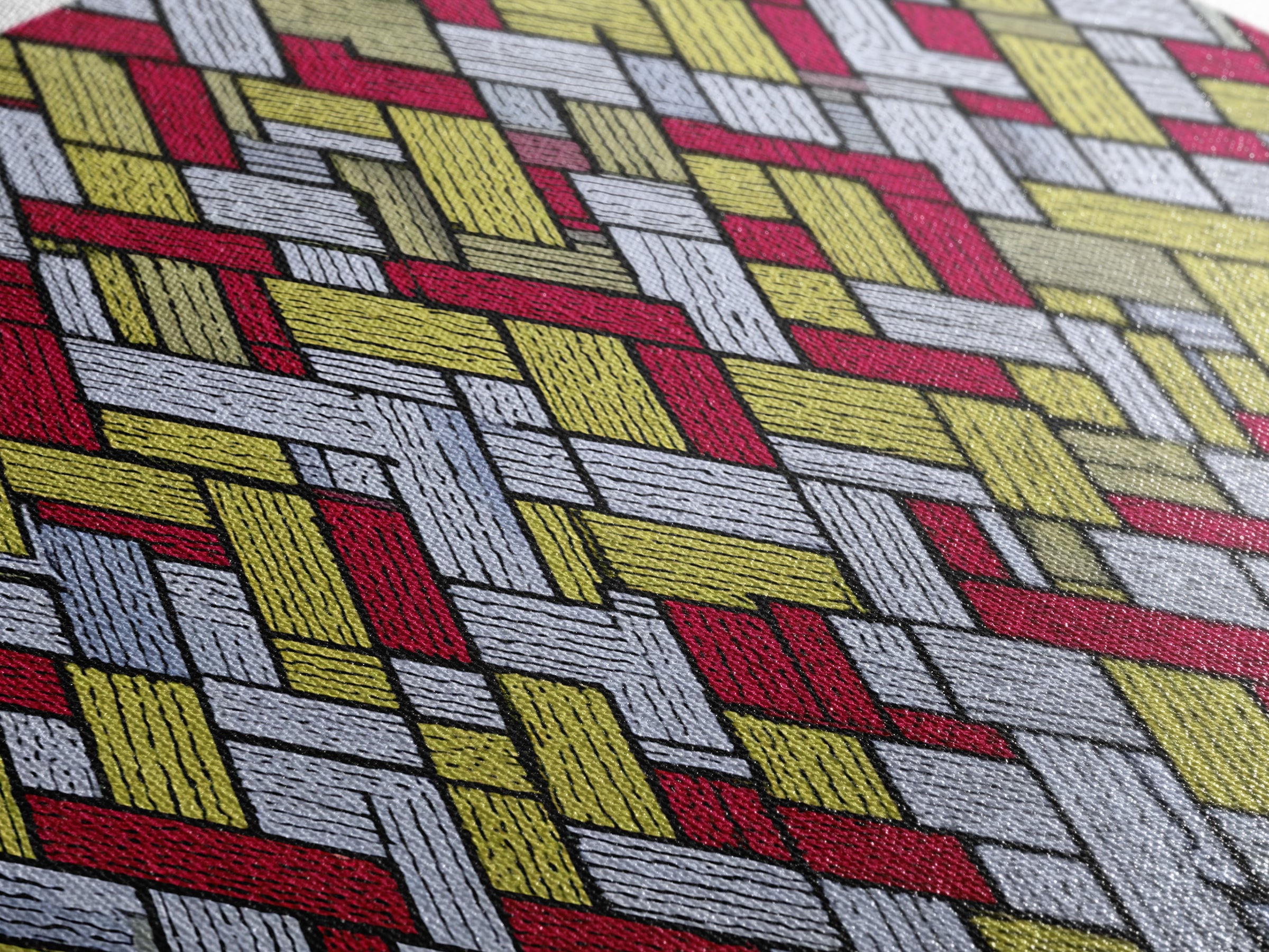 Red Yellow Herringbone Brick Pattern Canvas Print, Retro Geometric Wall Art, Mid Century Modern Decor For Kitchen Office