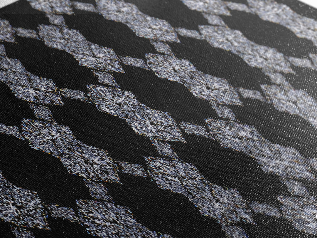 Silver Black Sparkle Diamond Lattice Wall Art, Glam Geometric Abstract Print, Modern Wall Decor For Bedroom Office Gallery
